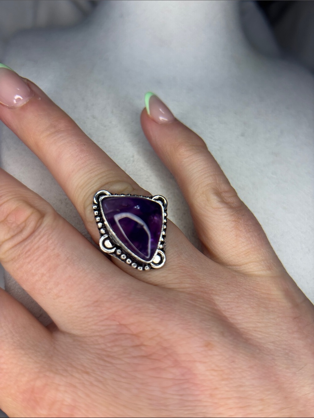 Purple amethyst Stone Silver Accent Triangle Ring - Women Jewelry